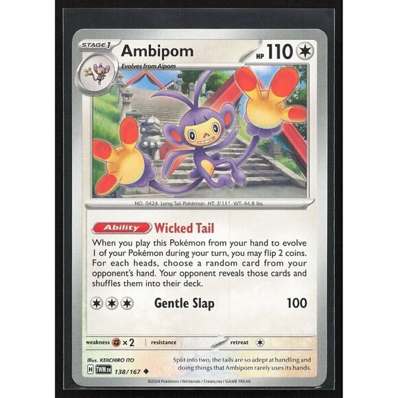 Pokemon TCG - Ambipom - 138/167 - Twilight  Masquerade - Near Mint or Better - Picture 1 of 2